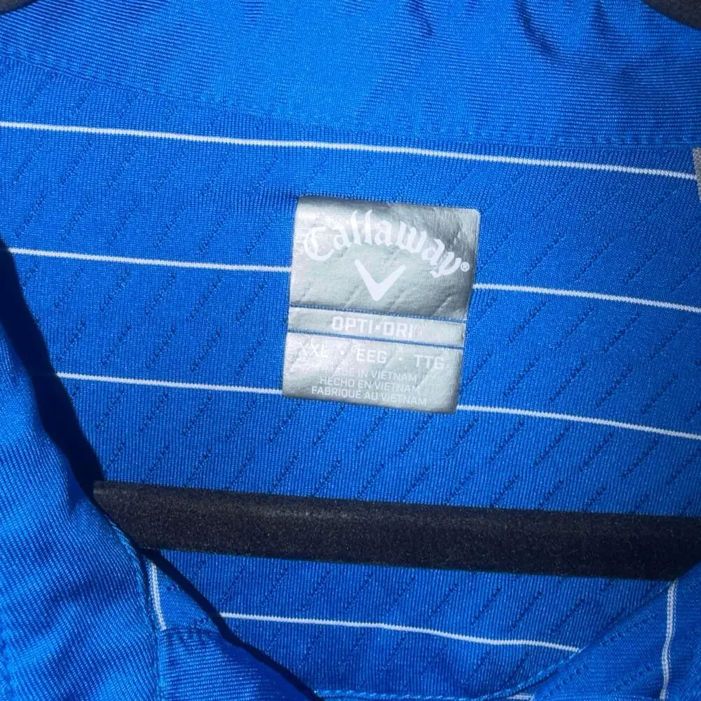 Callaway Opti-Dri Mens Size XXL Blue White Stripe Short Sleeve Golf Polo Casual